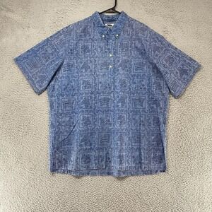 Reyn Spooner Polo Shirt Mens 2XL Blue Hawaiian Reverse Cruise‎ Resort Aloha